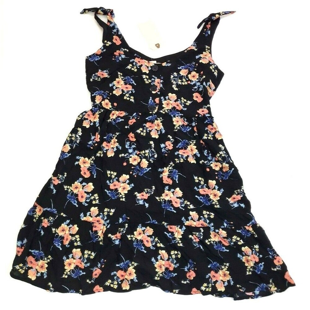 Band of Gypsies Floral Mini Dress Womens Size XS A-Line Black Floral